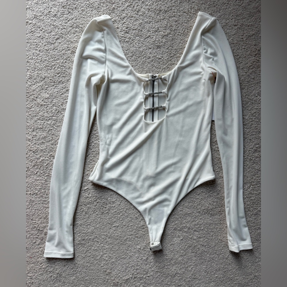 Alice + Olivia Ivory Zip-Up bodysuit